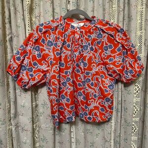 LaRoque Patriotic Paisley Red & Blue Top 100% Cotton Size Small